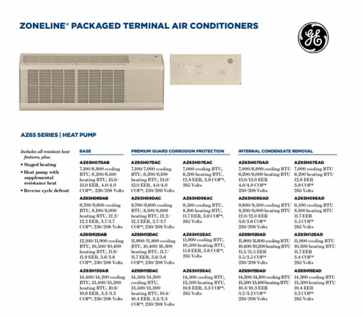 Ge Zoneline Heat Pump Unit Az65h07dad GE Zoneline RAA64 Air